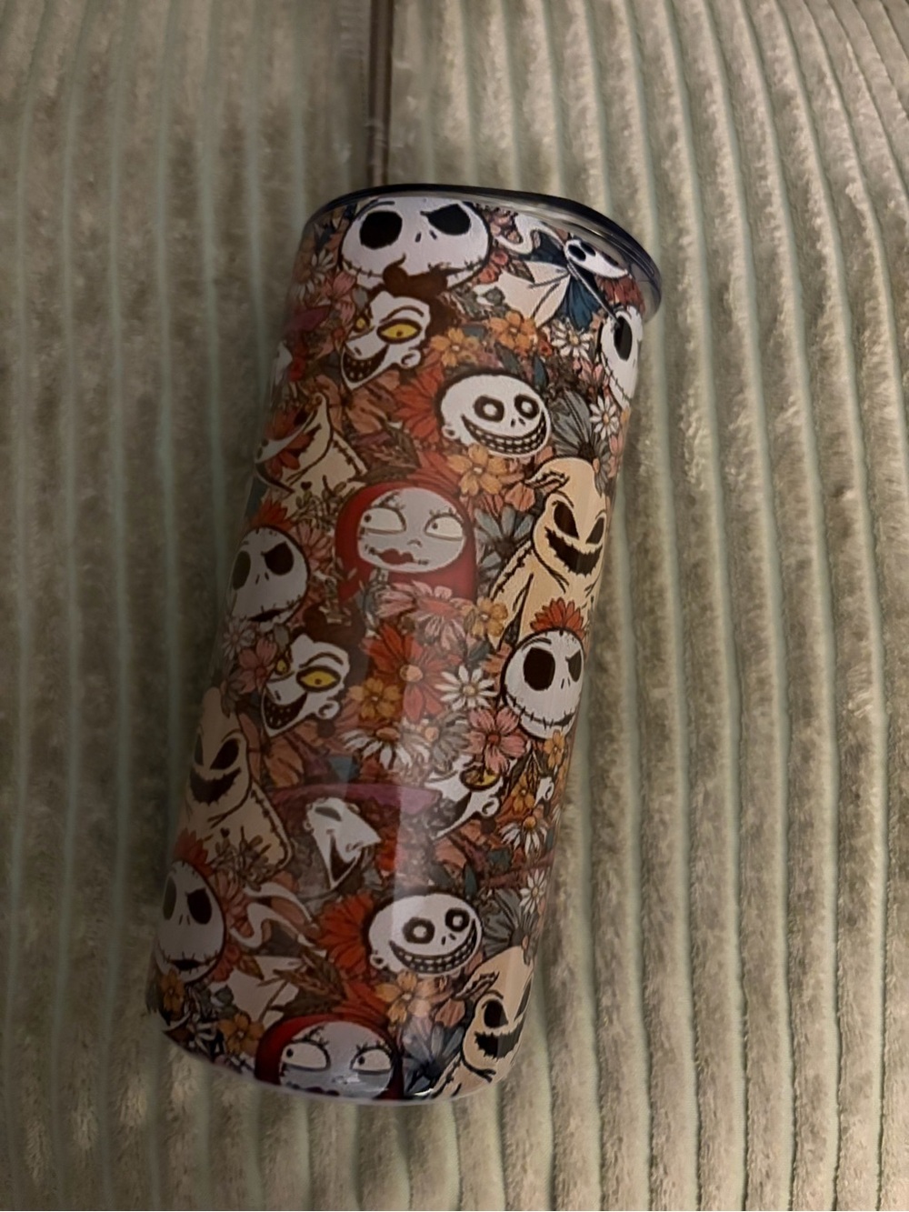 Nightmare Before Christmas Floral Skull Skinny Tumbler, NEW